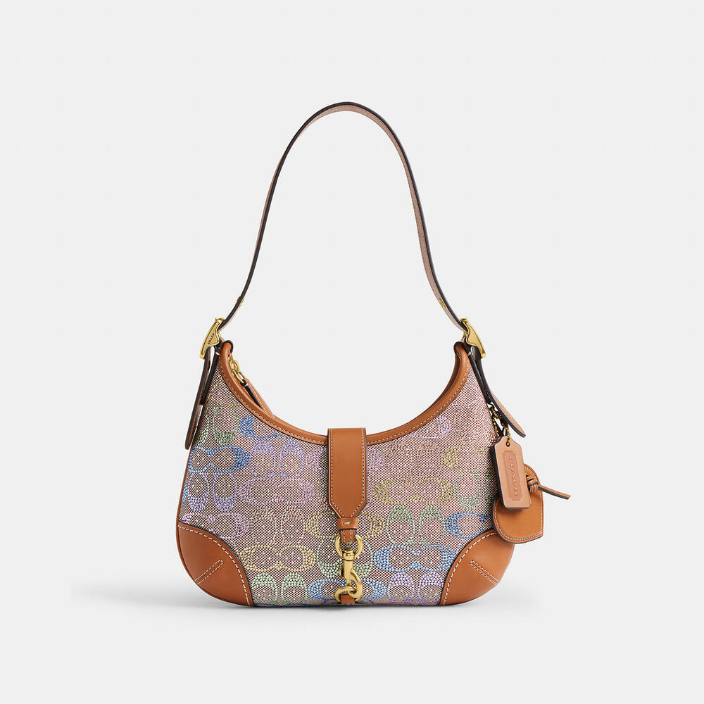 Coach Hobo in Multicolor Signature Canvas with Saddle Brown Leather Trim